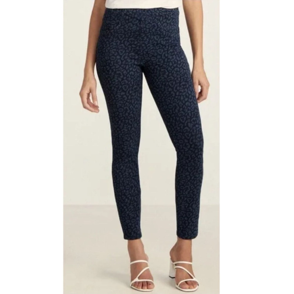 Spanx Jean-ish Leggings Womens M Blue Leopard Print Skinny Ankle 20018R